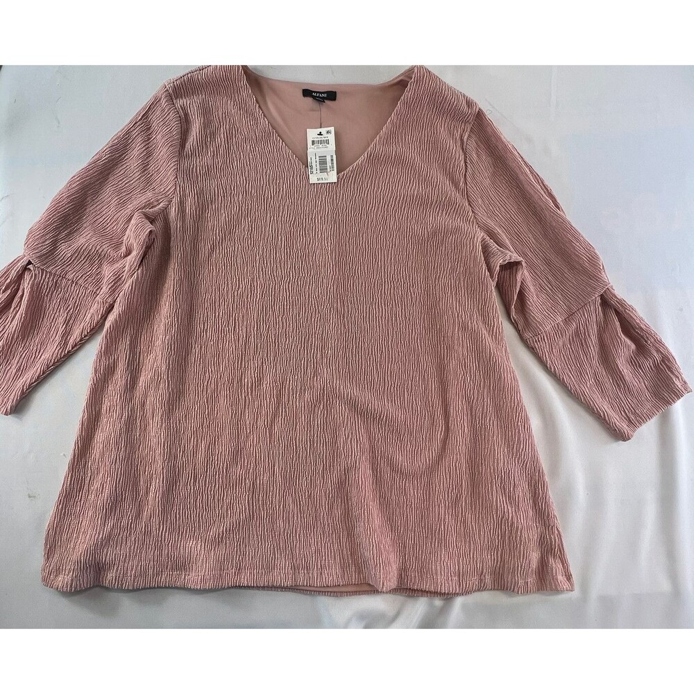 Alfani Womens Size XXL Dusty Pink Textured V-Neck Twist Sleeves Lined Blouse